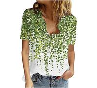 Chemise Femme Coton Lin Chic et Élégant Casual Chemisier Confortable T-Shirt Baggy Tops Manche Courte Shirt Blouse Ample Col V Boutons T Shirt avec Poches Grande Taille Pas Cher