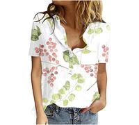 Chemise Femme Coton Lin Chic et Élégant Casual Chemisier Confortable T-Shirt Baggy Tops Manche Courte Shirt Blouse Ample Col V Boutons T Shirt avec Poches Grande Taille Pas Cher