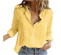 Chemise Femme Coton Lin T-Shirt D'éTé Haut Chic Et ÉLéGant Manche Courte Col en V Chemisier Tunique Tops avec Boutons DéContractéS Ample Couleur Unie Blouse
