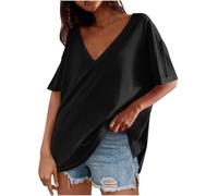 Chemise Femme D'éTé Col en V T-Shirt Manches Courtes Chic Ample Blouses Haut DéContracté Pas Cher Tunique Couleur Unie Casual Chemisier LâChe Respirant Oversized Top Basique Grande Taille Tee