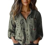 Chemise Femme d'Été Élégante, Chemisier en Lin Curvy Chemise à Fleurs Manches Longues de la Mode Blouse Col en V Élégantes Chemises à Boutons Imprimé Floral Lâche Chemises Décontractées Chemises
