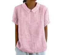 Chemise Femme D'éTé Haut Chic Et ÉLéGant Coton Lin T-Shirt Manche Courte Col en V Chemisier Tunique Tops avec Boutons DéContractéS Ample Couleur Unie Blouse