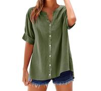 Chemise Femme D'éTé Haut Chic Et ÉLéGant Coton Lin T-Shirt Manche Courte Col en V Chemisier Tunique Tops avec Boutons DéContractéS Ample Blouse Lâche Respirant Chemisiers et Blouses Grande Taille