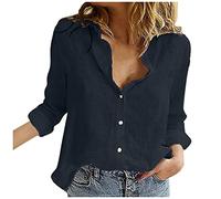 Chemise Femme D'éTé Haut Chic Et ÉLéGant Coton Lin T-Shirt Manche Courte Col en V Chemisier Tunique Tops avec Boutons DéContractéS Ample Couleur Unie Blouse