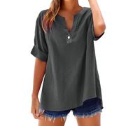 Chemise Femme D'éTé Haut Chic Et ÉLéGant Coton Lin T-Shirt Manche Courte Col en V Chemisier Tunique Tops avec Boutons DéContractéS Ample Blouse Lâche Respirant Chemisiers et Blouses Grande Taille