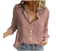 Chemise Femme D'éTé Haut Chic Et ÉLéGant Coton Lin T-Shirt Manche Courte Col en V Chemisier Tunique Tops avec Boutons DéContractéS Ample Couleur Unie Blouse