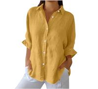 Chemise Femme D'éTé Haut Chic Et ÉLéGant Coton Lin T-Shirt Manche Longue Col en V Chemisier Tops avec Boutons DéContractéS Ample Blouse Lâche Respirant Chemisiers et Blouses Grande Taille Soldes