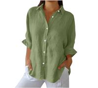 Chemise Femme D'éTé Haut Chic Et ÉLéGant Coton Lin T-Shirt Manche Longue Col en V Chemisier Tops avec Boutons DéContractéS Ample Blouse Lâche Respirant Chemisiers et Blouses Grande Taille Soldes