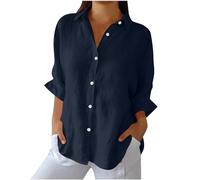 Chemise Femme D'éTé Haut Chic Et ÉLéGant Coton Lin T-Shirt Manche Longue Col en V Chemisier Tops avec Boutons DéContractéS Ample Blouse Lâche Respirant Chemisiers et Blouses Grande Taille Soldes