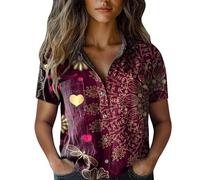Chemise femme élégante à manches courtes col rond coton et lin blouse femme élégante de couleur unie d'été légère et confortable pour l'été Chemisier à la mode chemise de plage, aubergine, XXXL