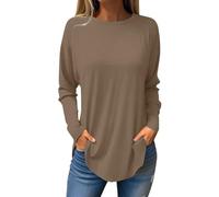 Chemise Femme Élégante Cérémonie Curvy T-shirt Encolure dégagée Tricot Manches Longues Grande Taille T-shirts Tunique Top Long Chemisier avec Imprimé Mode Surdimensionné T-Shirt 2025 Printemps, A15