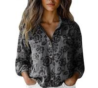 Chemise Femme Élégante d'Été, Blouse en Lin pour Femme en Forme de Courbe avec Manches Longues, Fleurie, Mode, Blouse avec Col en V, Chemises Élégantes avec Boutons, Impression Florale, Décontractée