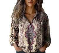 Chemise Femme Élégante d'Été, Blouse en Lin pour Femme en Forme de Courbe avec Manches Longues, Fleurie, Mode, Blouse avec Col en V, Chemises Élégantes avec Boutons, Impression Florale, Décontractée