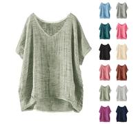 Chemise Femme Été Chemisier Coton Et Lin - T Shirt Femme Oversize Très Large Col V Tshirt Anti UV Outdoor Chemises Respirant T-Shirt Manches Courte Tee Shirt Lâche Chemisiers De Plage Tops