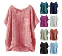Chemise Femme Été Chemisier Coton Et Lin - T Shirt Femme Oversize Très Large Col V Tshirt Anti UV Outdoor Chemises Respirant T-Shirt Manches Courte Tee Shirt Lâche Chemisiers De Plage Tops