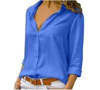 Chemise Femme été Manche Longue Ouverte Blouse Cintrée Uni Leger col Rever Débardeur Femme éLéGant Bouton Mousseline Bleu