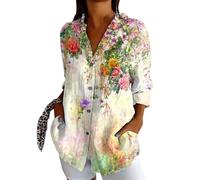 Chemise Femme Grande Taille- Tee Shirt Manche Longue ImpriméE Décontracté à Revers Ample Basiques D'été Nouvelle Chic Et Élégants Blouse Comfortable Extérieur De Tous Les Jours Haut
