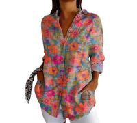 Chemise Femme Grande Taille- Tee Shirt Manche Longue ImpriméE Décontracté à Revers Ample Basiques D'été Nouvelle Chic Et Élégants Blouse Comfortable Extérieur De Tous Les Jours Haut