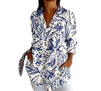 Chemise Femme Grande Taille- Tee Shirt Manche Longue ImpriméE Décontracté à Revers Ample Basiques D'été Nouvelle Chic Et Élégants Blouse Comfortable Extérieur De Tous Les Jours Haut