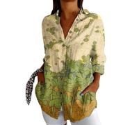 Chemise Femme Grande Taille- Tee Shirt Manche Longue ImpriméE Décontracté à Revers Ample Basiques D'été Nouvelle Chic Et Élégants Blouse Comfortable Extérieur De Tous Les Jours Haut