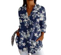 Chemise Femme Grande Taille- Tee Shirt Manche Longue ImpriméE Décontracté à Revers Ample Basiques D'été Nouvelle Chic Et Élégants Blouse Comfortable Extérieur De Tous Les Jours Haut