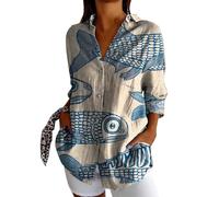 Chemise Femme Grande Taille- Tee Shirt Manche Longue ImpriméE Décontracté à Revers Ample Basiques D'été Nouvelle Chic Et Élégants Blouse Comfortable Extérieur De Tous Les Jours Haut