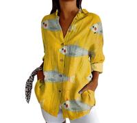 Chemise Femme Grande Taille- Tee Shirt Manche Longue ImpriméE Décontracté à Revers Ample Basiques D'été Nouvelle Chic Et Élégants Blouse Comfortable Extérieur De Tous Les Jours Haut