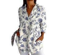 Chemise Femme Grande Taille- Tee Shirt Manche Longue ImpriméE Décontracté à Revers Ample Basiques D'été Nouvelle Chic Et Élégants Blouse Comfortable Extérieur De Tous Les Jours Haut