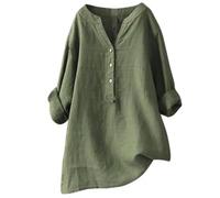 Chemise Femme Lin - Chemisier Femme Chic Et Élégant Chemisier boutonné Ample Hauts Stand Solide Manches col Longue décontracté Femmes Chemise Blouse (Bronze XXXXXL)