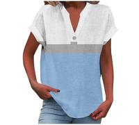 Chemise Femme Lin Grande Taille Chemisier Coton Et Lin pour Femmes Col en V Bouton Manches Courtes Tops Couleur Unie Lâche Respirant T-Shirts Eté Chic Et élégant Casual Tunique Femme Cadeau