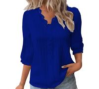 Chemise Femme Lin Manche 3/4 Tee Shirt Femme Coton Col V Blanc Haut Imprimé Péplum T-Shirt Coton Et Lin Chemisier Couleur Unie Hauts Élégant Shirts Basique Tunique Lâches Ajourée Soiree Shirt