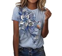 Chemise Femme Manche Courte, Tee Shirt Femme Col Rond,Coton Vintage Lettre Motif,Tshirt De Sport Tops,ete Chic à Manches Courtes,Tunique Haut Lâche Ete,T-Shirt Oversize Blouse Manches 3/4