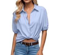 Chemise Femme Manches Courtes Bouffantes, Tee Shirt Ete Casual Couleur Unie Classique Blouse Gilet Chic Et Elegant Confortable Respirant Leger Fluide Quotidienne