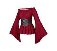 Chemise Femme Pirate Médiévale Style Cosplay Pure Couleur Jupe Plissée Taille Haute pour Costume Renaissance Fête Événement Vintage Authentique