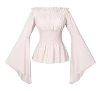 Chemise Femme Pirate Style Médiéval Cosplay Couleur Pure Taille Haute Plissée pour Costume Renaissance Fête Événement Vintage Authentique