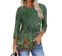 Chemise Femme Women's Fashion Casual 3/4 Sleeve Tops Pleated Clothing T-Shirt Vert M