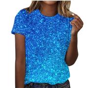 Chemise Femmes Brillant Métallisé Manches Courtes T Shirt Paillettes Grande Taille Dégradé de Couleur Blouse Coupe Ample Haut Casual Tunique Club Fête Tops Décontracté Brillante Sequins Étincelle