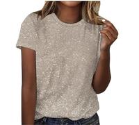 Chemise Femmes Brillant Métallisé Manches Courtes T Shirt Paillettes Grande Taille Dégradé de Couleur Blouse Coupe Ample Haut Casual Tunique Club Fête Tops Décontracté Brillante Sequins Étincelle