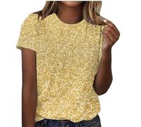 Chemise Femmes Brillant Métallisé Manches Courtes T Shirt Paillettes Grande Taille Dégradé de Couleur Blouse Coupe Ample Haut Casual Tunique Club Fête Tops Décontracté Brillante Sequins Étincelle