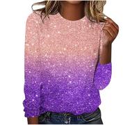 Chemise Femmes Brillant Métallisé Tee Shirt Paillettes Grande Taille Dégradé de Couleur Blouse Manches Longues Coupe Ample Haut Tunique Club Fête Tops Décontracté Brillante Sequins Étincelle