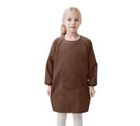 Chemise Fille Manches Longues Coton Tablier de blouse d'art pour enfants avec poche pour enfants, tabliers de peinture d'artiste, blouses à manches longues Cardigans Pour Filles (Coffee, 4-8 Years)