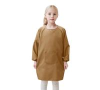 Chemise Fille Manches Longues Coton Tablier de blouse d'art pour enfants avec poche pour enfants, tabliers de peinture d'artiste, blouses à manches longues Cardigans Pour Filles (Khaki, 4-8 Years)