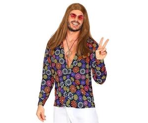 Chemise fleurie - WIDMANN - Années 70 - Style Baba cool - Mixte - Coton blanc S/M