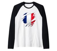 Chemise française fière | Drapeau de la France déchiré Manche Raglan