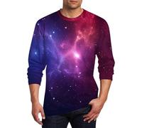 Chemise Galaxy pour homme à manches longues Univers ciel étoilé imprimé espace T-shirt entraînement course gym pull tops carnaval fête tenue, rose, S
