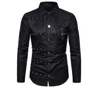 Chemise Gothique Homme Manches Longues- Chemise Medievale Col Revers Coupe Ajustée avec Cloutée Vintage Blouse Style Steampunk Renaissance Chic Haut pour Halloween Carnaval Club Fête Shirt