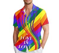 Chemise graffiti multicolore à manches courtes pour homme - Chemise hawaïenne funky Gay Pride Month - Chemise de loisirs Rainbow Mois de fierté LGBT Amour Tolérance Chemise décontractée à manches