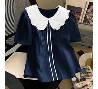 Chemise grande taille col rond col Claudine noire polyvalente et mignonne, nouvelle collection printemps/été 0XL,1XL,2XL,3XL,4XLUnicoloreTissu tissé