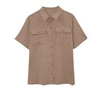Chemise habillée à manches courtes en lin extensible pour homme - Chemise décontractée à boutons - Chemise formelle unie, M17 Marron, XL