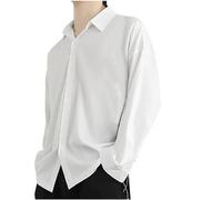 Chemise habillée à manches longues en fibre de bambou pour homme - Chemise boutonnée en soie glacée - Coupe droite - Sans repassage - Col oscillant - Chemise d'été décontractée, Blanc 01, L